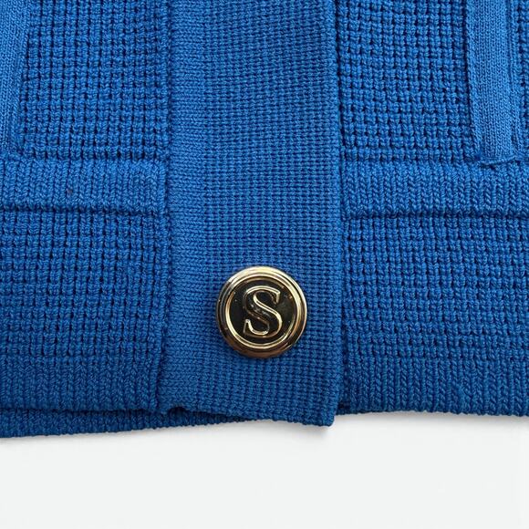 Sandro Knit Paco Cardigan Womens Size 2 Scalloped Collar Gold Snap Blue - Picture 3 of 12